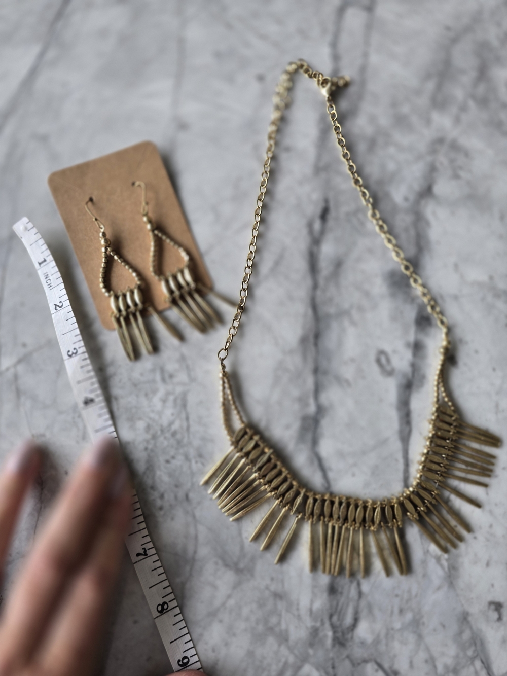 Banana Republic Gold-Tone Fringe Necklace with Matching Earrings